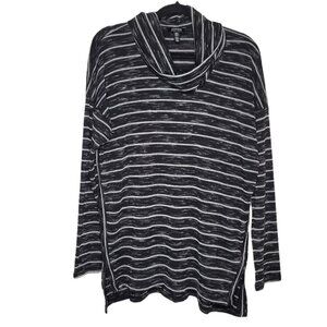 Jones New York Womens Black White Stripe Cowl Neck Knit sweater size Large